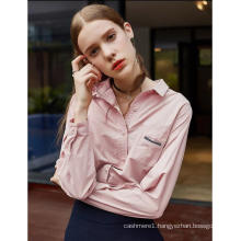 Spring Water Pink Long Sleeve Plain Ladies Shirt